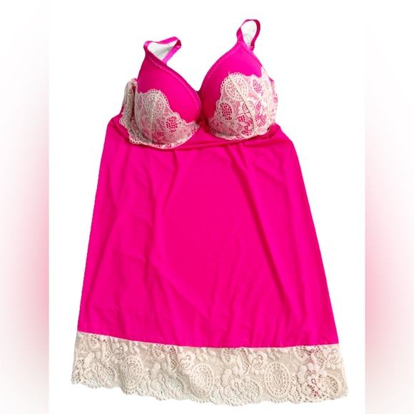 Victoria’s Secret Hot Pink Lace Trim Chemise Sleep Dress 34D - Picture 6 of 8